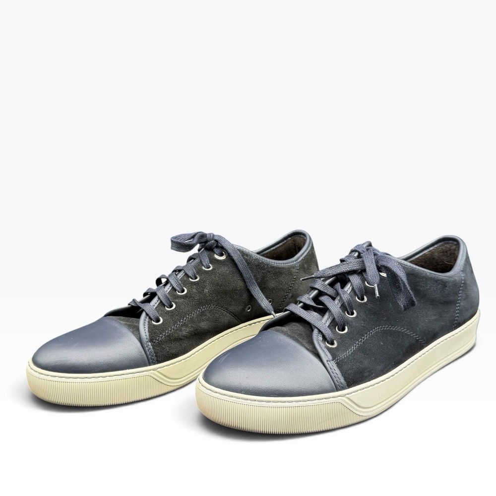 LANVIN Mens Cap Toe Sneakers Navy Blue Suede Leather Low Top Shoes Size 9 / 42